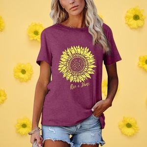 Rise and Shine Sunflower Women Graphic Tee Tshirt